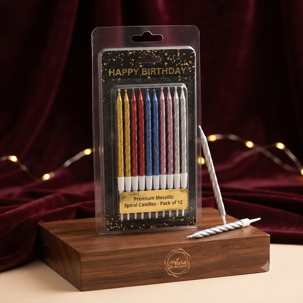 Premium Metallic Spiral Birthday Candles Pack of 12
