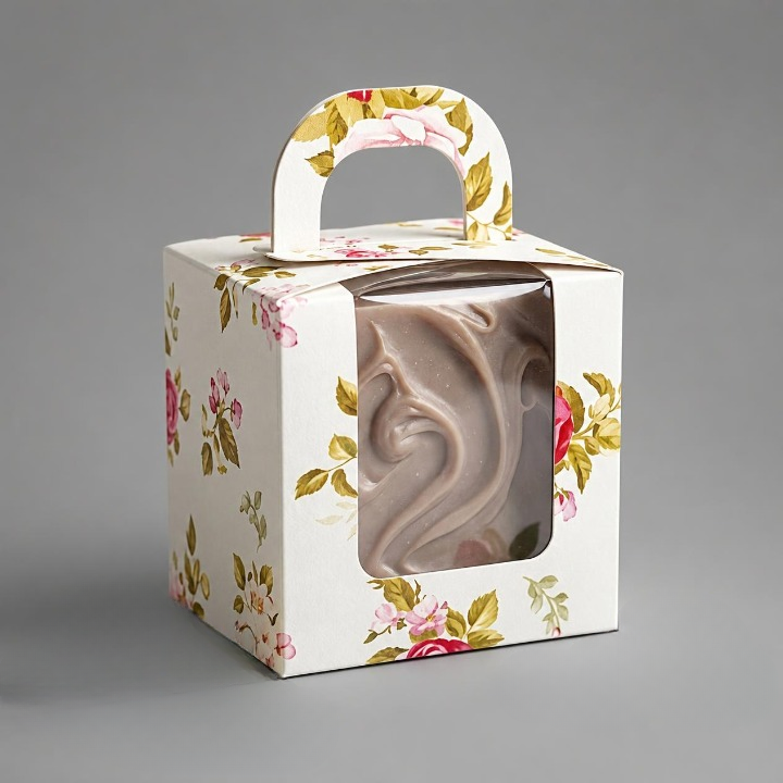 Floral Window Cupcake Box with Handle (3.5 x 3.5 x 3.5 Inches)