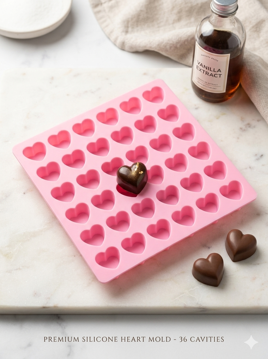 Premium Silicone Heart Chocolate Mold Tray - 36 Cavity