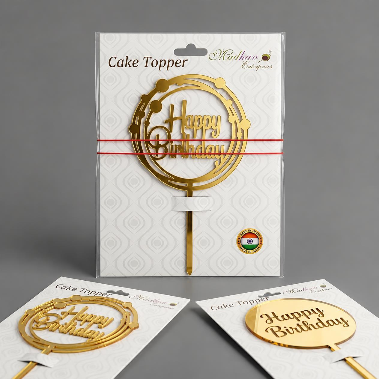 Modern Circle Happy Birthday Acrylic Cake Topper