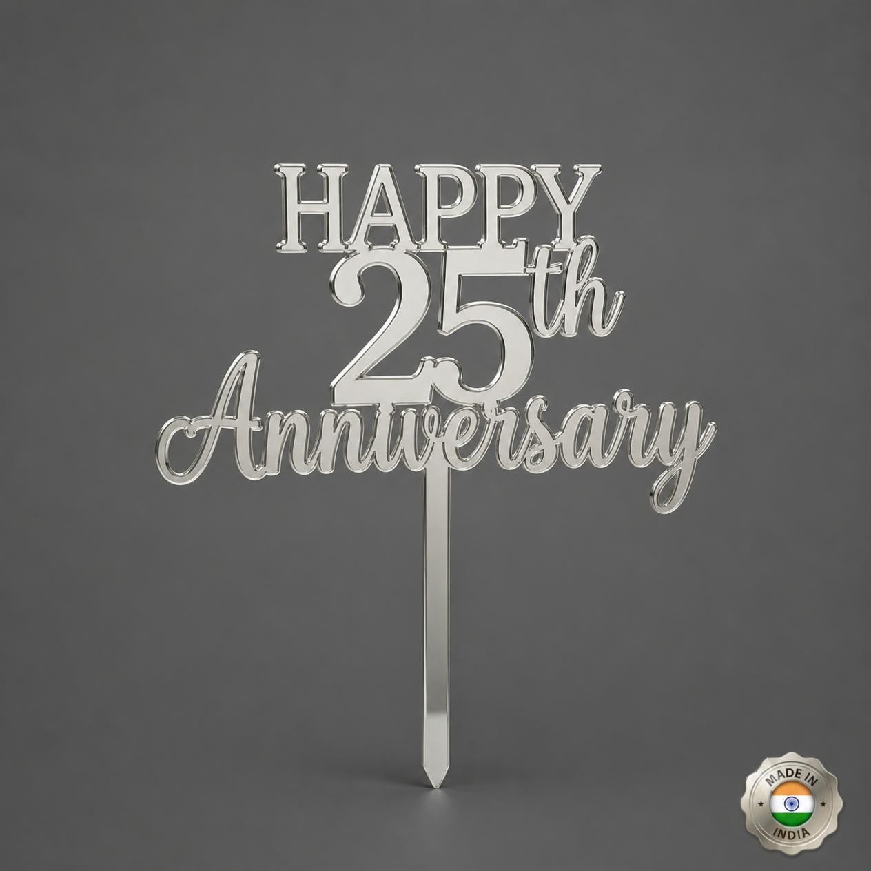 Silver Acrylic Happy 25th Cake Topper