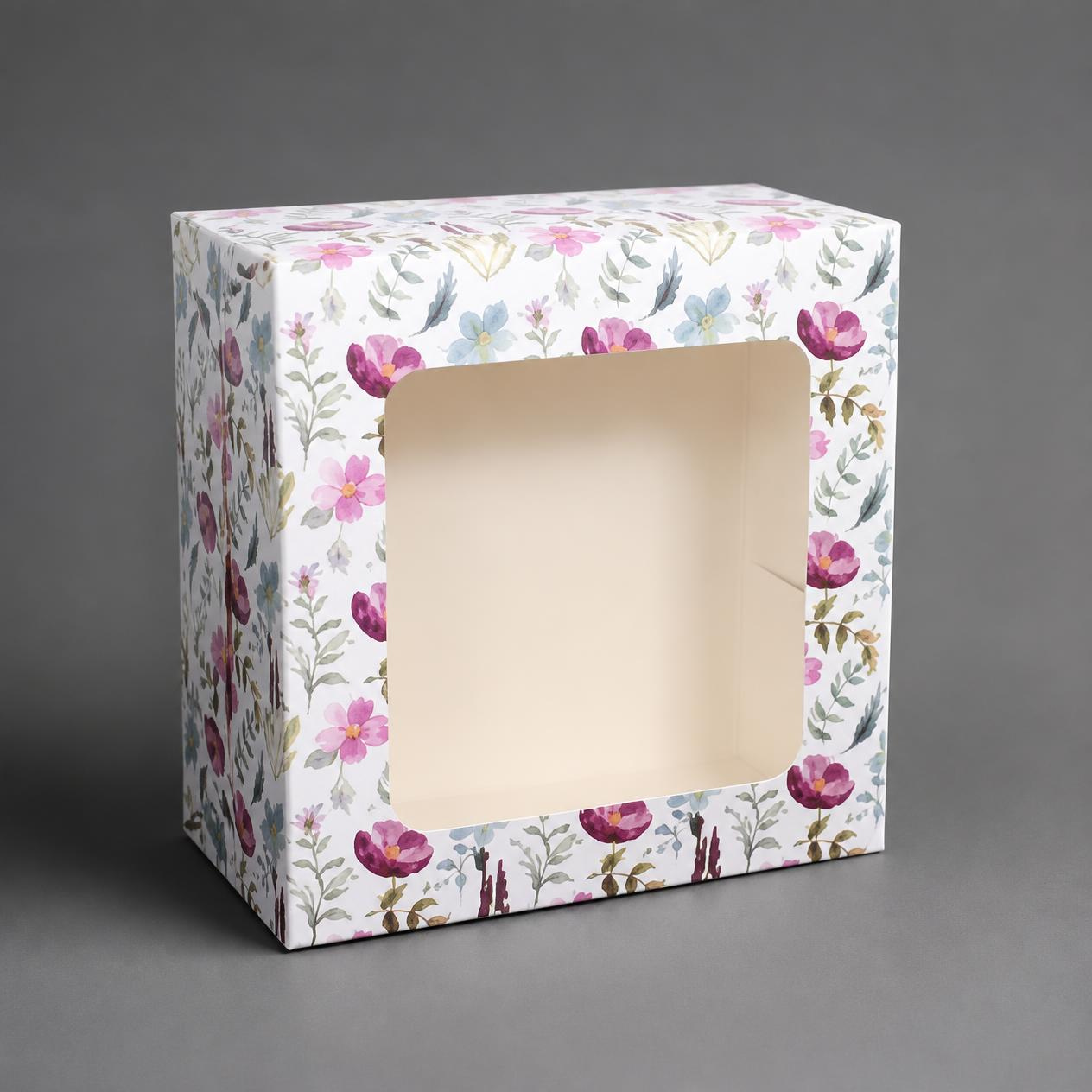 Floral Window Cake Box for 1 Kg Cake (8×8×5 Inch) – Pack of 12