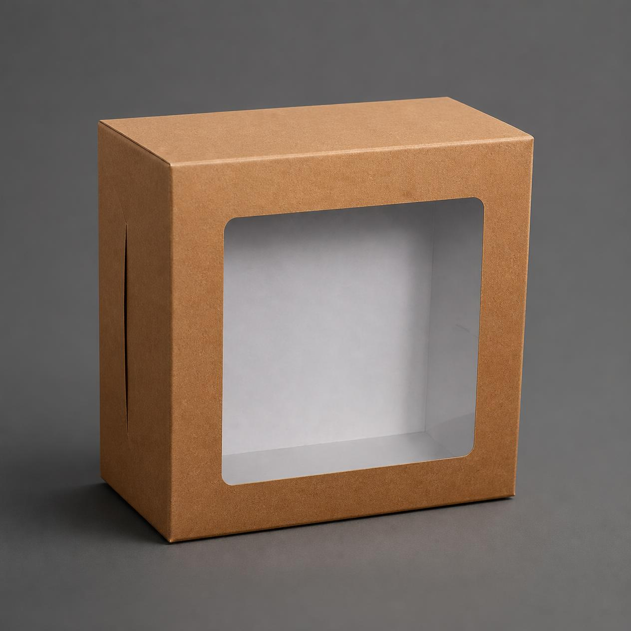 Brown Kraft Window Cake Box for 1/2 Kg Cake (8×8×5 Inch) – Pack of 12