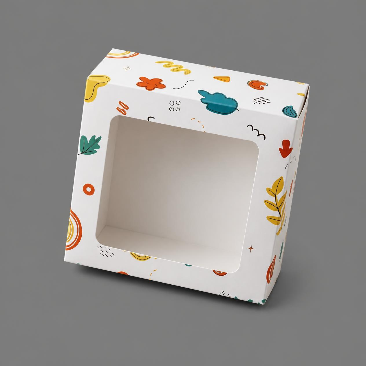 Printed Cupcake Box for 4 with Window – 7 × 7 × 3.5 Inch (Set of 12)