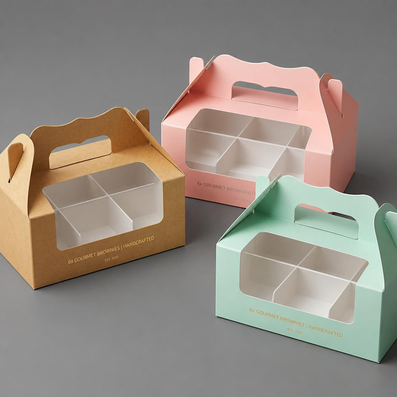 Premium Window Bakery Box with Handle - 10 × 6.5 × 3.5 Inch | Set of 12