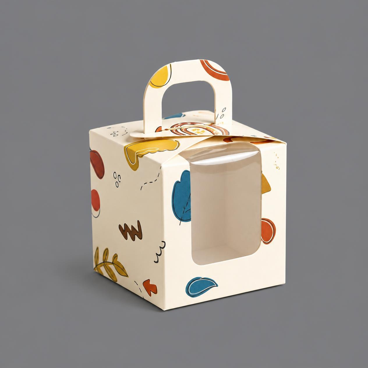 Printed Cupcake Box with Handle & Window – 3.5 Inch (Set of 12)