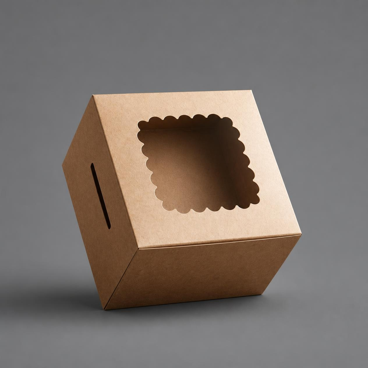 Kraft Brown Cake Box with Window – 3 × 3 × 2 Inch (Set of 12)