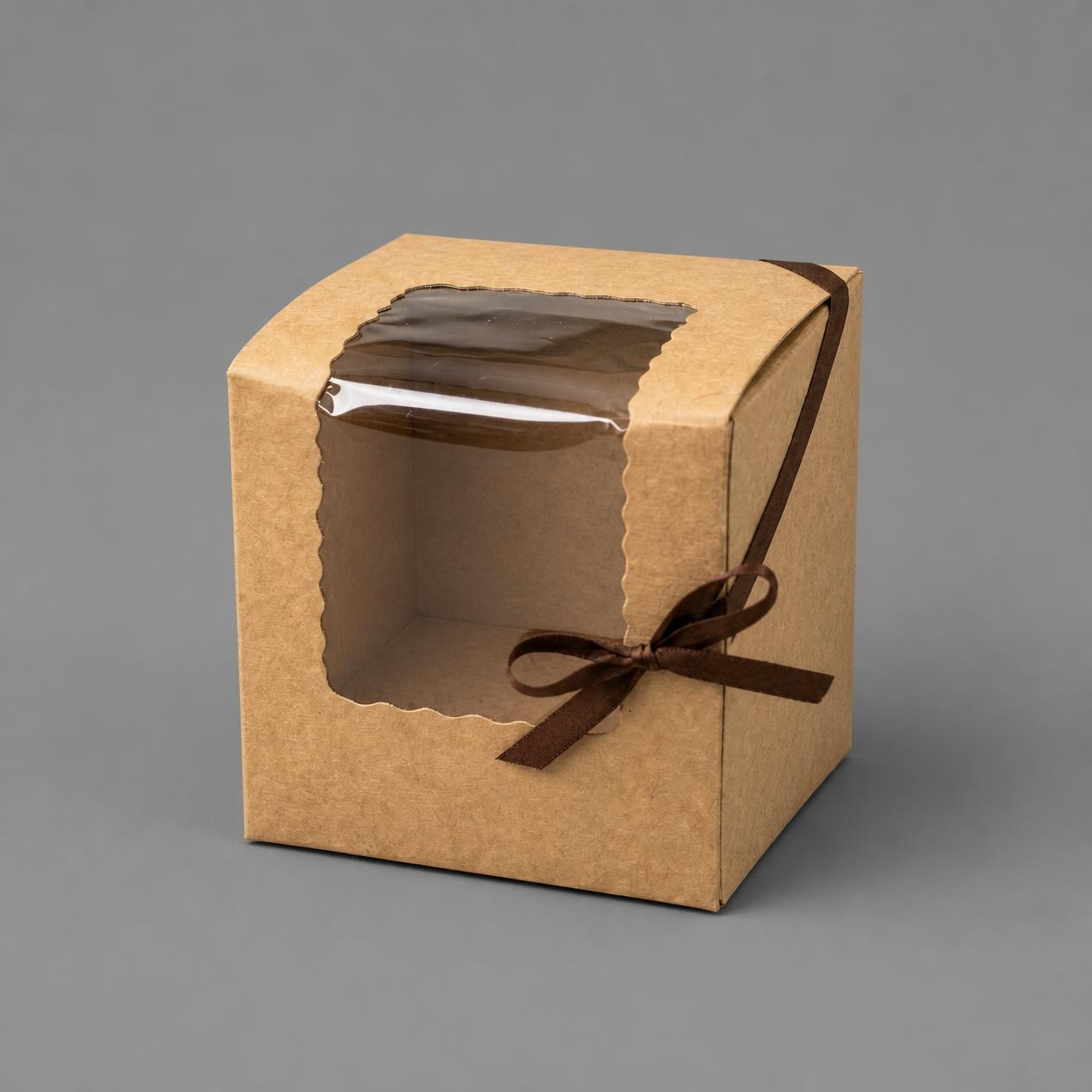 Kraft Cookie Box with L Window – 3 × 3 × 3 Inch (Set of 12)