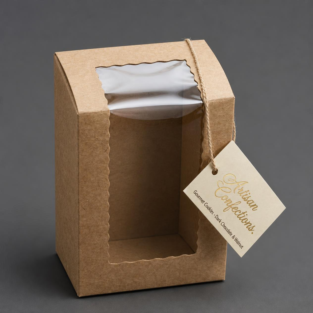 Kraft Cookie & Brownie Box with Window – 5 × 5 × 3 Inch (Set of 12)