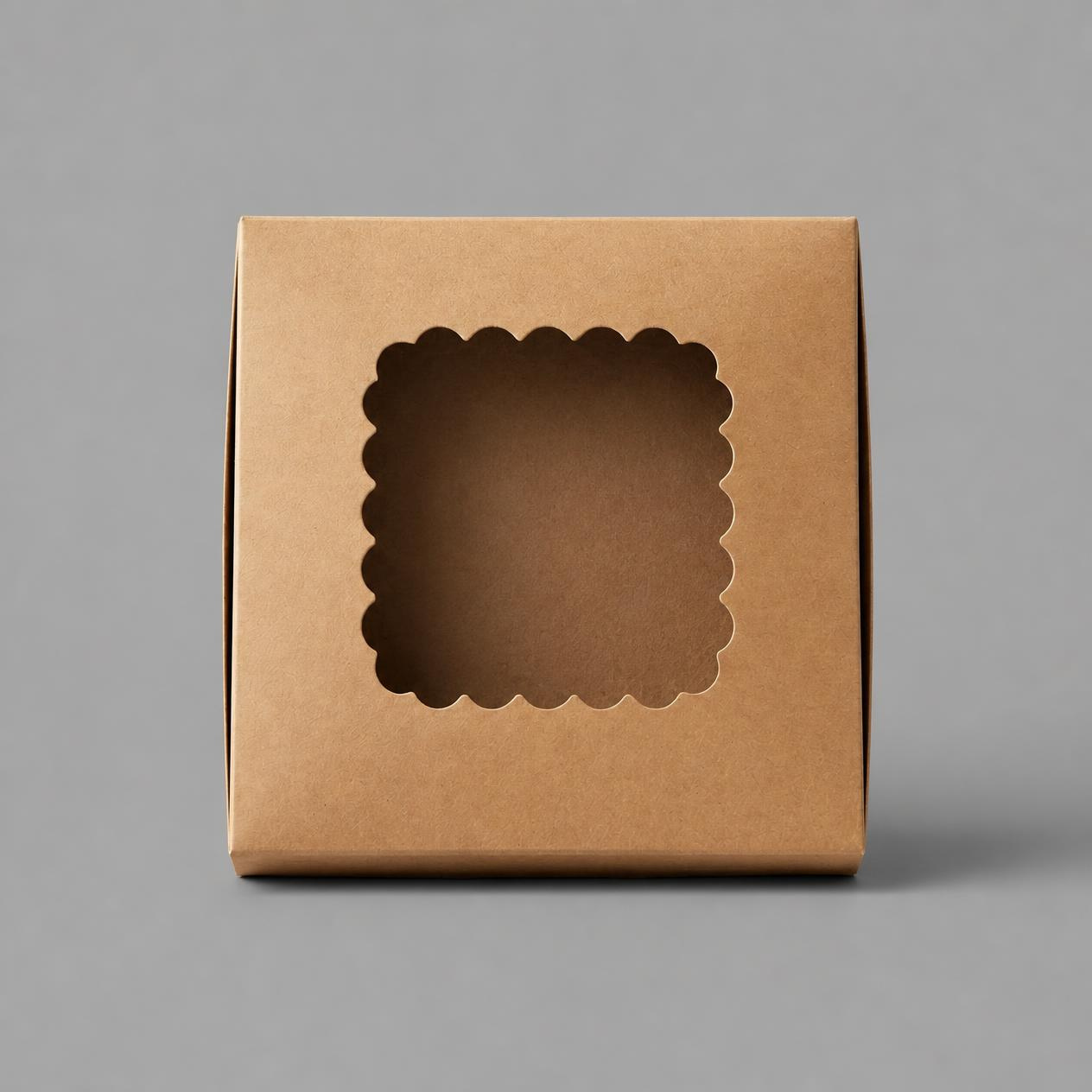Kraft Brownie Box for 4 with Window – 6 × 6 × 2 Inch (Set of 12)