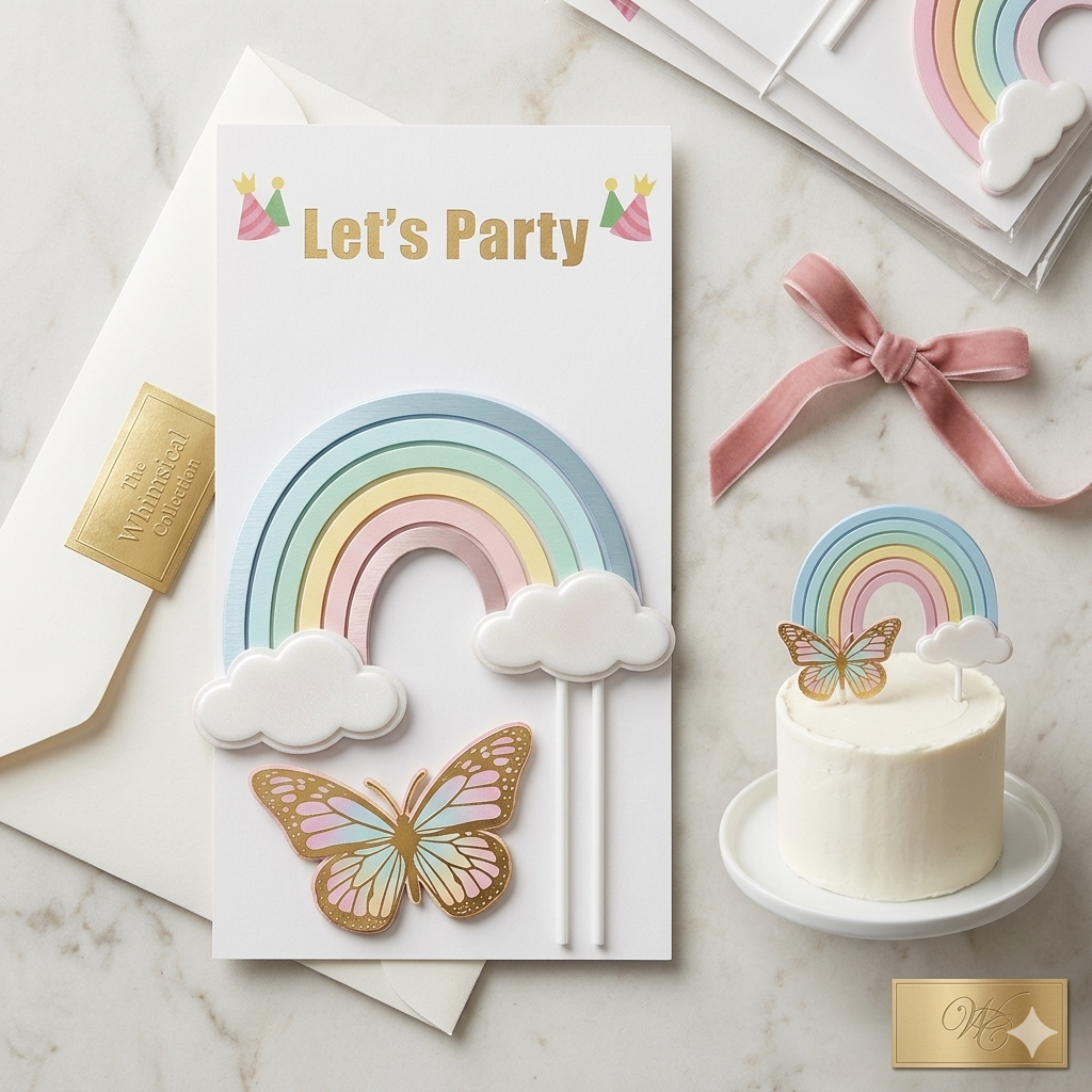 Pastel Rainbow & Clouds Cake Topper Set