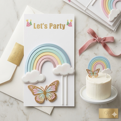 Pastel Rainbow & Clouds Cake Topper Set