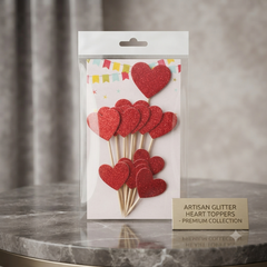 Red Glitter Heart Cupcake Toppers