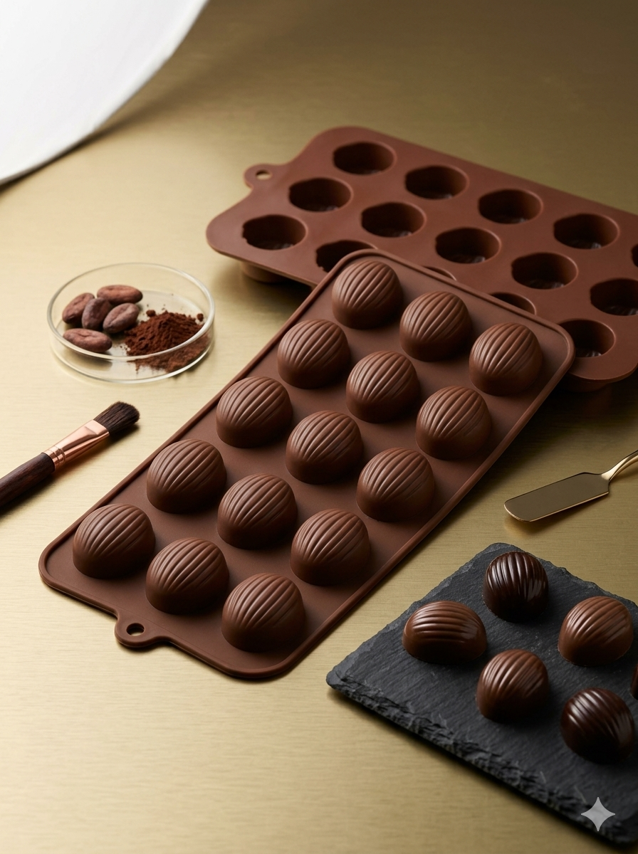 Premium Silicone Ridged Dome Chocolate Mold Tray - 15-Cavity