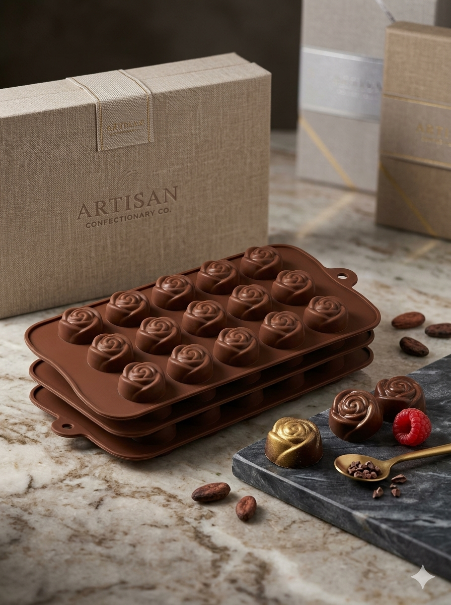 Premium Silicone Rose Flower Chocolate Mold Tray - 15