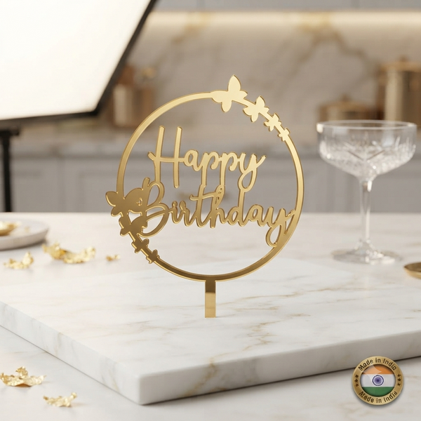 Round Happy Birthday Acrylic Cake Topper