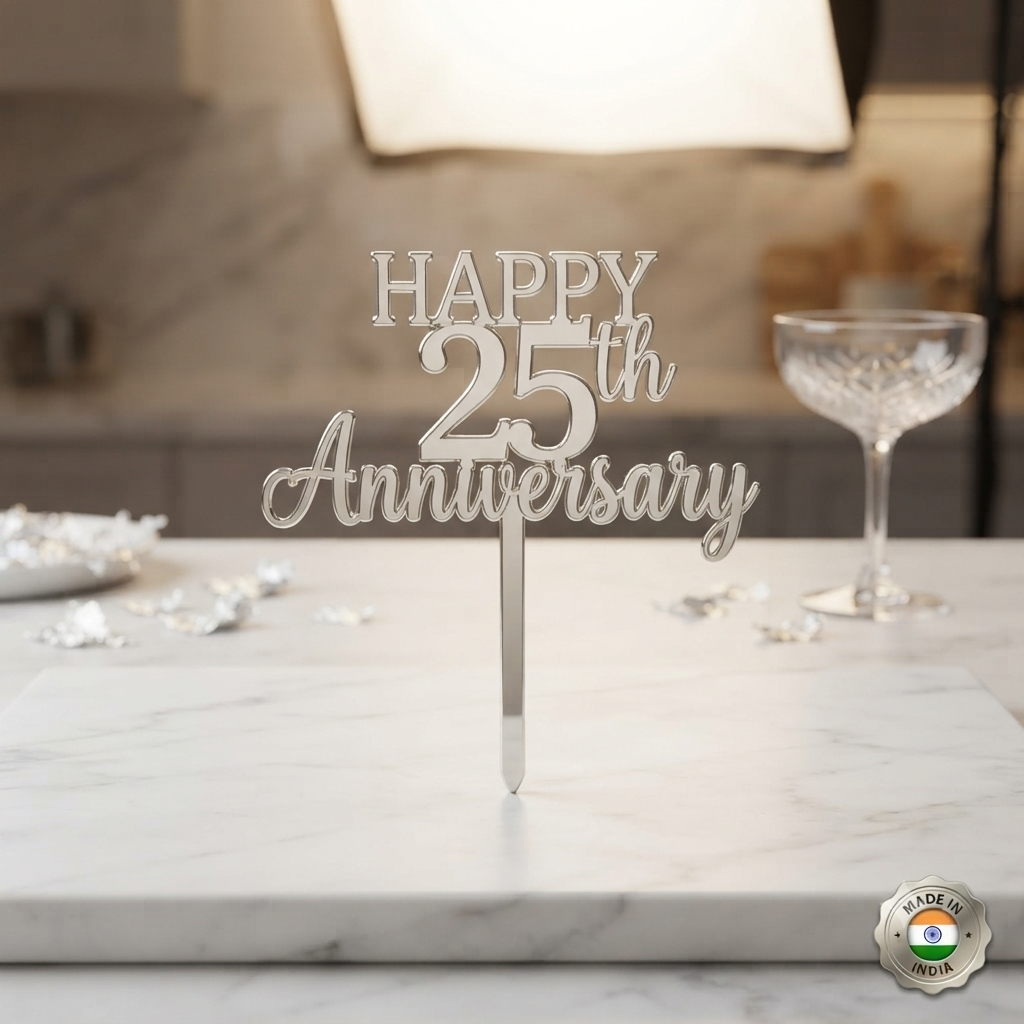 Silver Acrylic Happy 25th Cake Topper