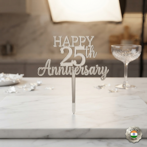 Silver Acrylic Happy 25th Cake Topper