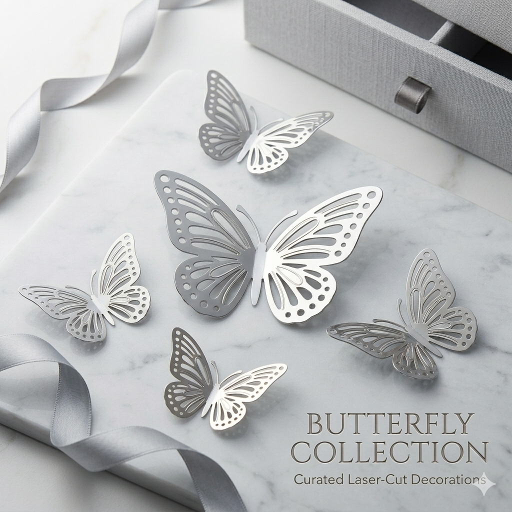 Silver Laser Cut Butterfly Cake Toppers