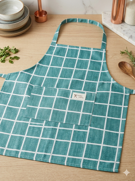 Teal Grid Kitchen Apron