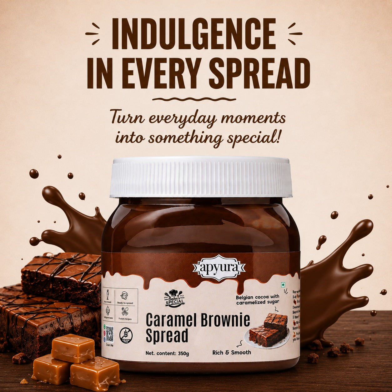 Apyura Caramel Brownie Spread & Filling – | Rich Chocolate & Buttery Caramel Flavour for Cakes, Desserts & Beverages