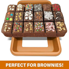 Brownie Pan with Dividers Nonstick Baking Pan for All Edge Brownies with Removable Divider, 2 in 1 Cake Pan + Brownie Baking Tray with 18 Pre-Cut Molds, Non-Toxic Oven/Dishwasher Safe