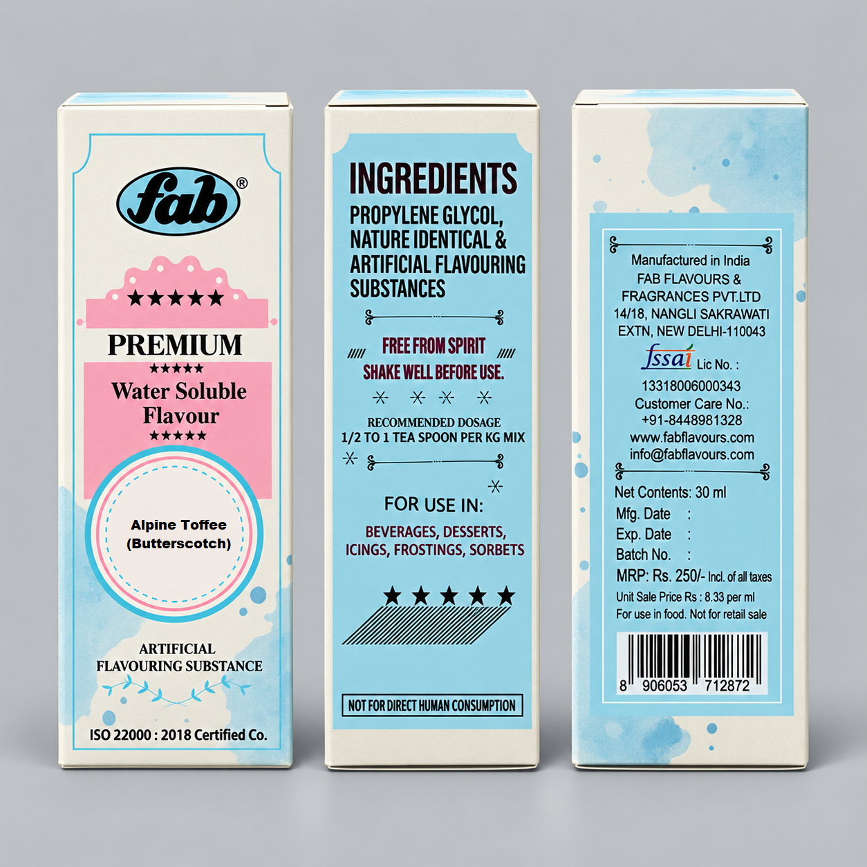 FAB Alpine Toffee Premium WS Water Soluble Flavour Oil