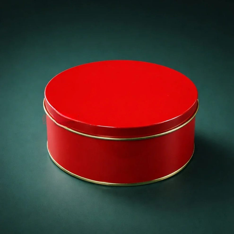Premium Red Round Metal Tin Storage Box with Lid