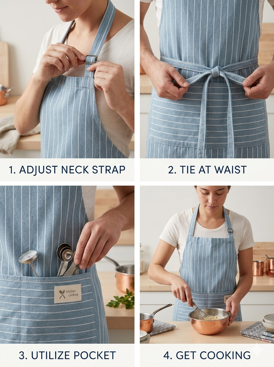 Blue Striped Adjustable Kitchen Apron – Adjustable Neck & Waist with Front Pocket