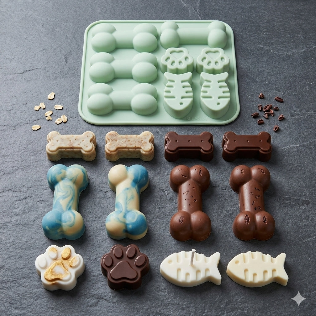 Pet-Themed Silicone Chocolate Mold – Bone, Paw & Fish Shape Candy Mold | 12 Cavity DIY Baking Mold