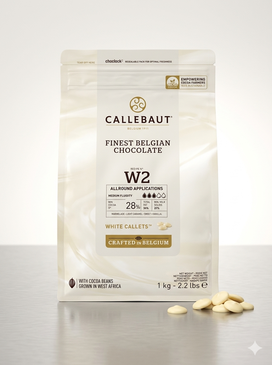 Callebaut W2 White Chocolate Callets 1kg – Finest Belgian White Chocolate for Baking & Desserts