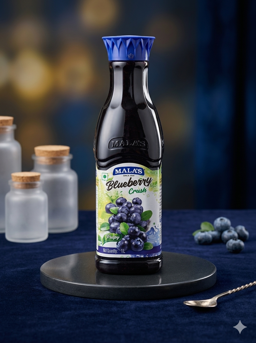 Mala's Blueberry Crush with Pulpy Fruit – Premium Blueberry Crush Syrup – 1 L