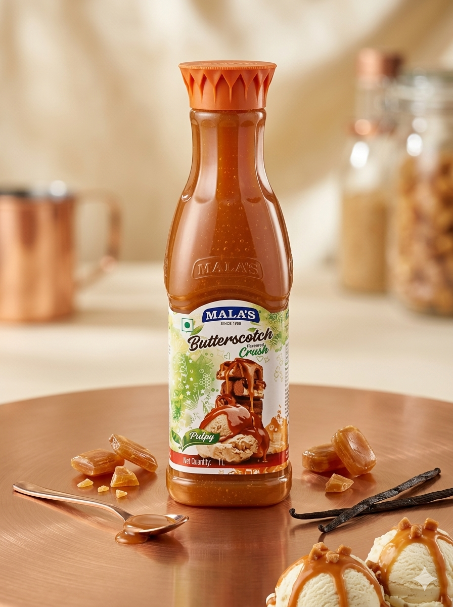 Mala’s Butterscotch Roasted Crush 1L – Rich Butterscotch Dessert Crush for Cakes, Ice Cream & Beverages