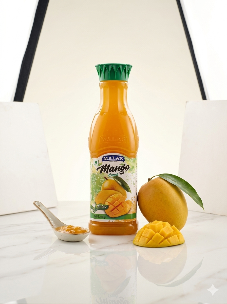 Mala's Mango Crush with Pulpy Fruit – Premium Mango Fruit Crush – 1 L