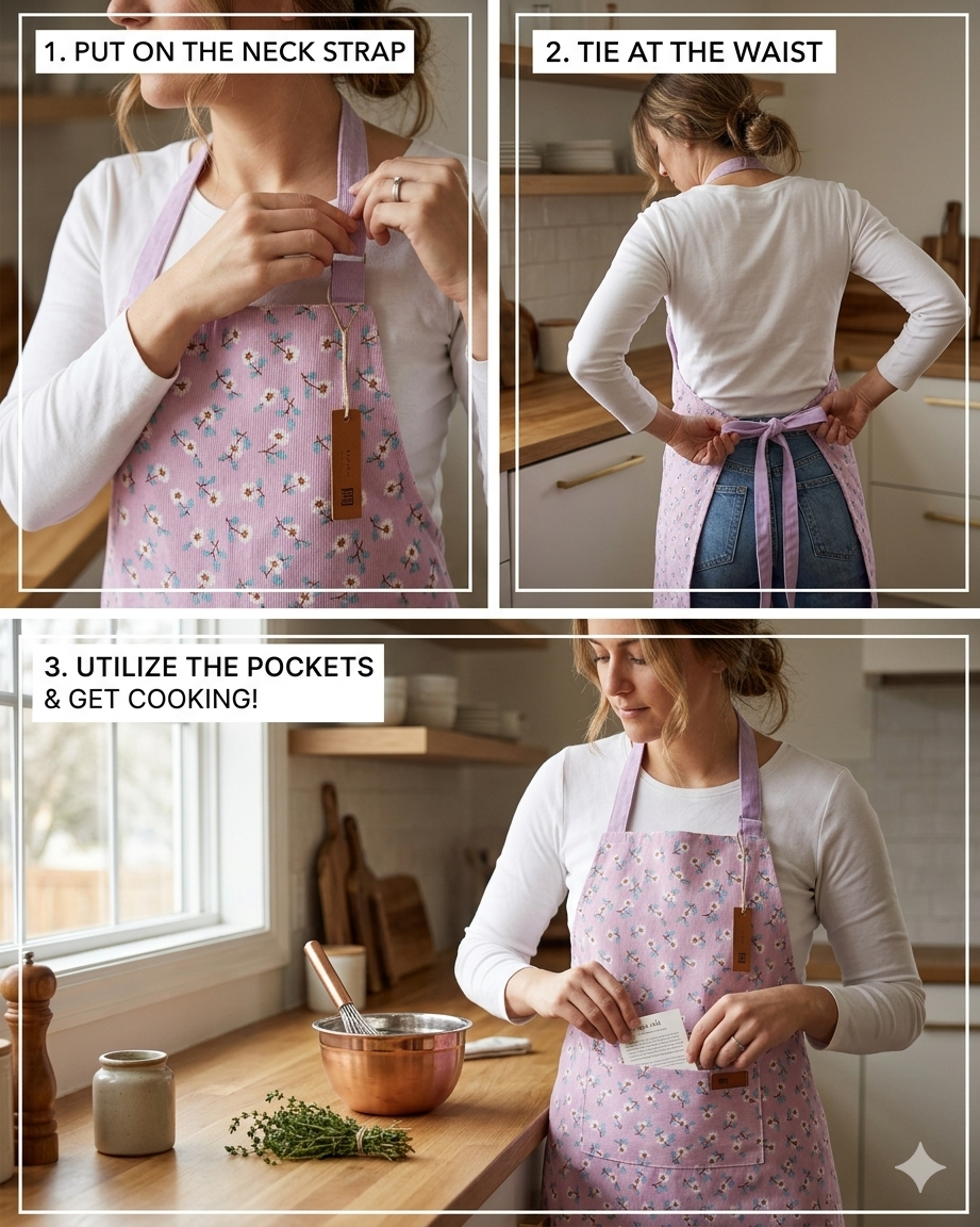 Premium Pink Floral Kitchen Apron with Front Pocket – Stylish Cooking & Baking Apron for Home & Professional Use