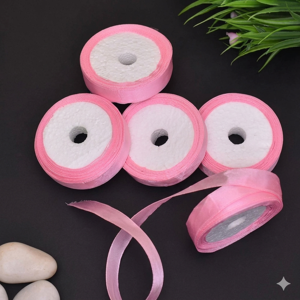 Premium Baby Pink Satin Ribbon Roll for Cake Decoration, Gift Wrapping, Party Decor & DIY Crafts