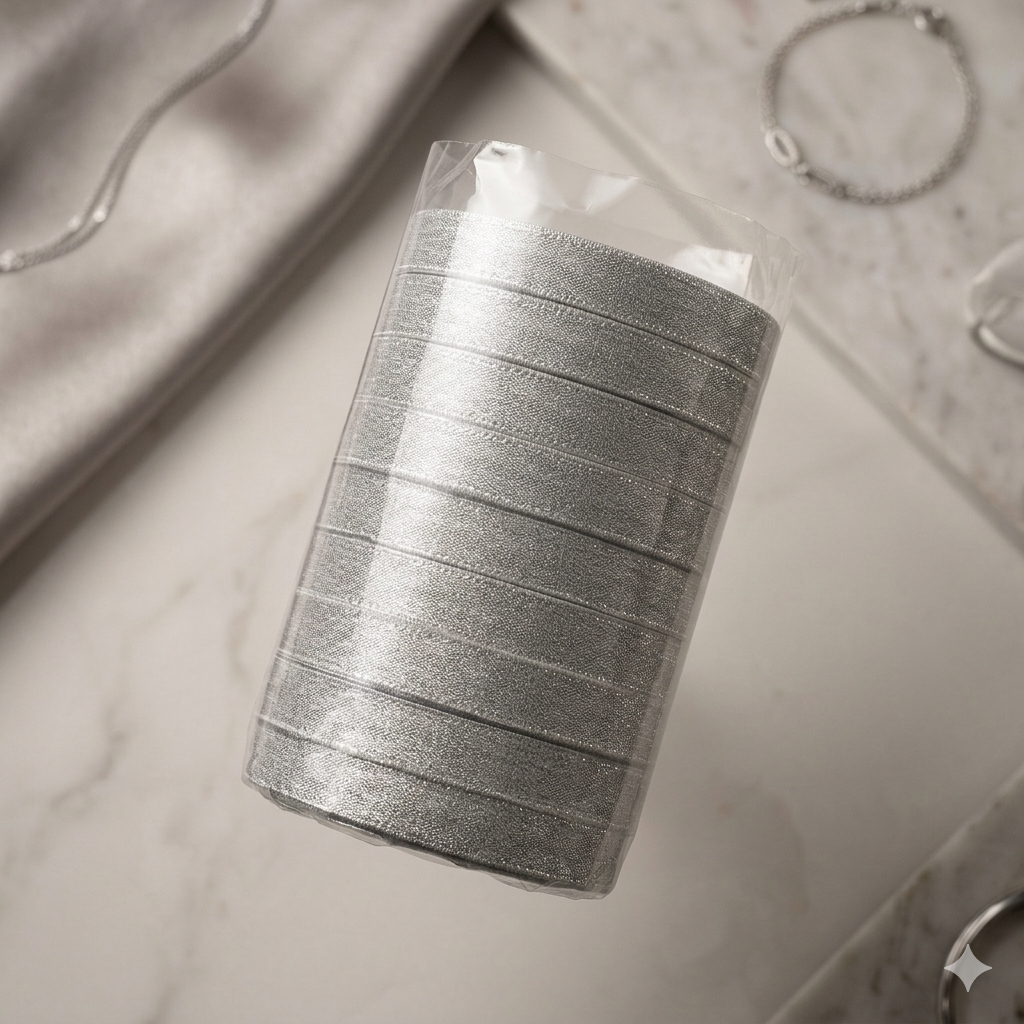 Premium Silver Metallic Satin Ribbon Roll for Cake Decoration, Gift Wrapping, Wedding Decor & DIY Crafts