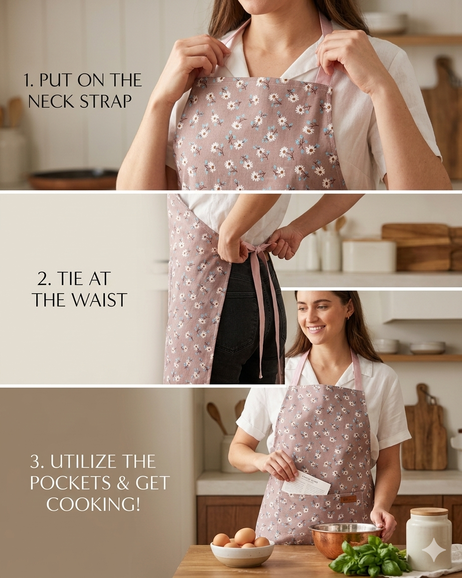Premium Brown Floral Kitchen Apron with Front Pocket – Stylish Cooking & Baking Apron for Home & Professional Use