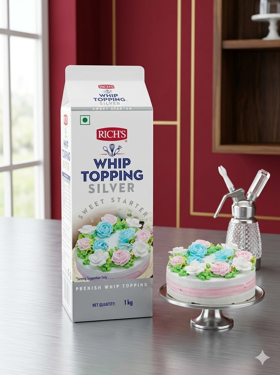 Rich’s Whip Topping Silver 1kg – Sweet Starter Whipped Topping for Cakes & Desserts