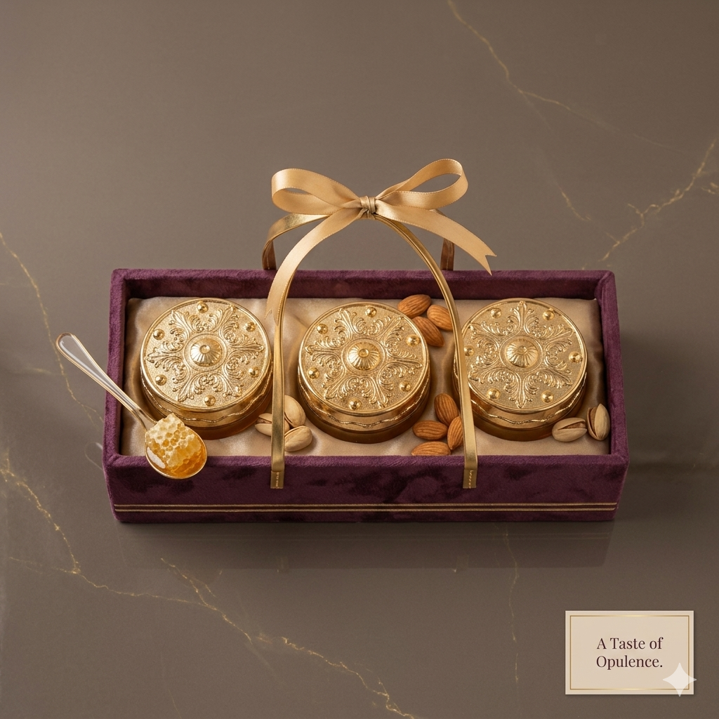 Premium Velvet Gift Tray with 3 Designer Glass Jars set of 2