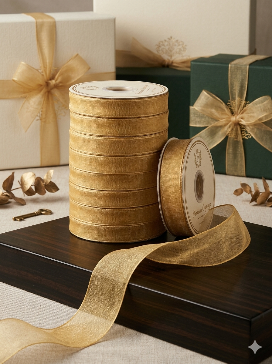 Premium Gold Satin Ribbon Roll for Gift Wrapping, Cake Packaging & Decoration