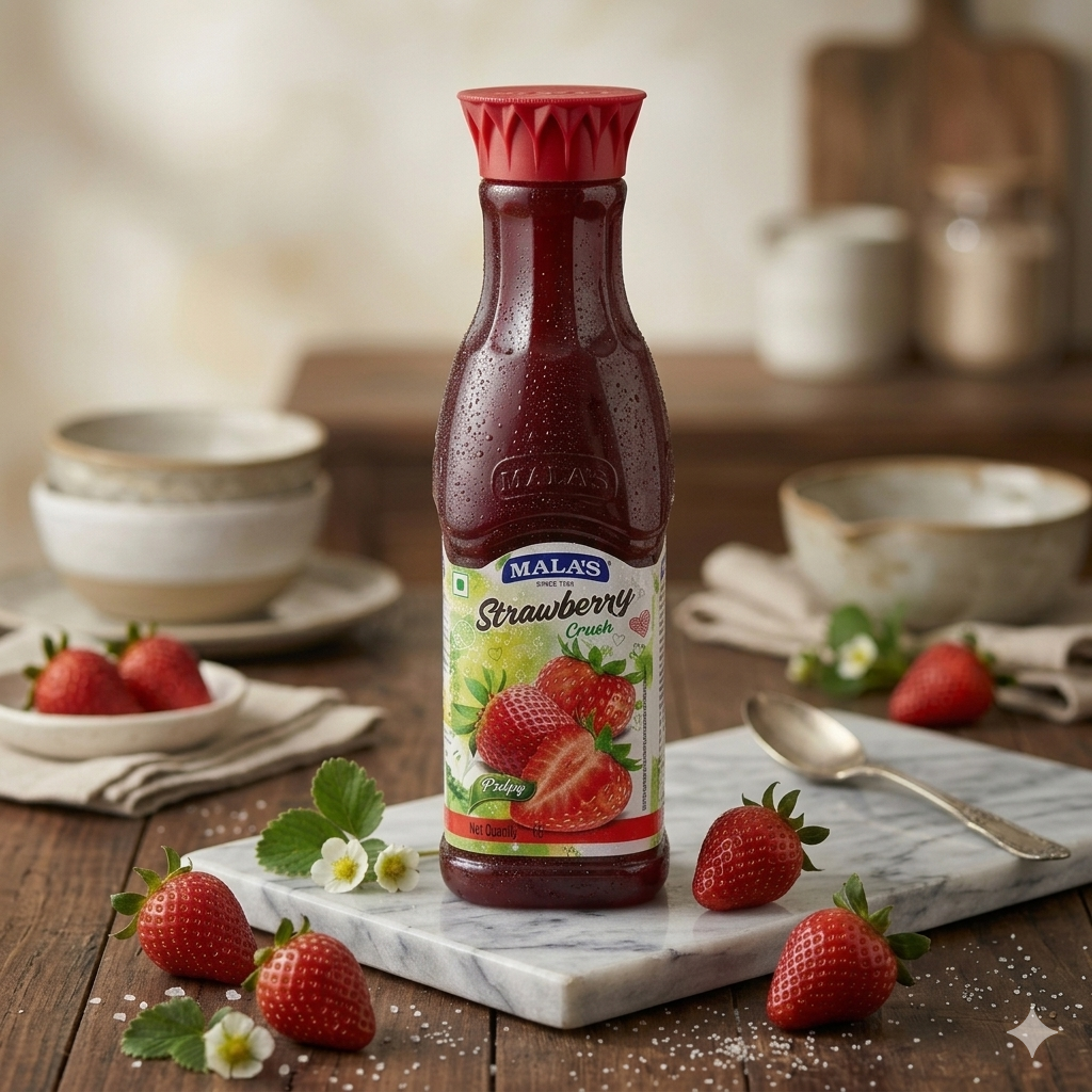 Mala’s Strawberry Crush – Rich Fruity Strawberry Crush for Cakes, Desserts & Beverages