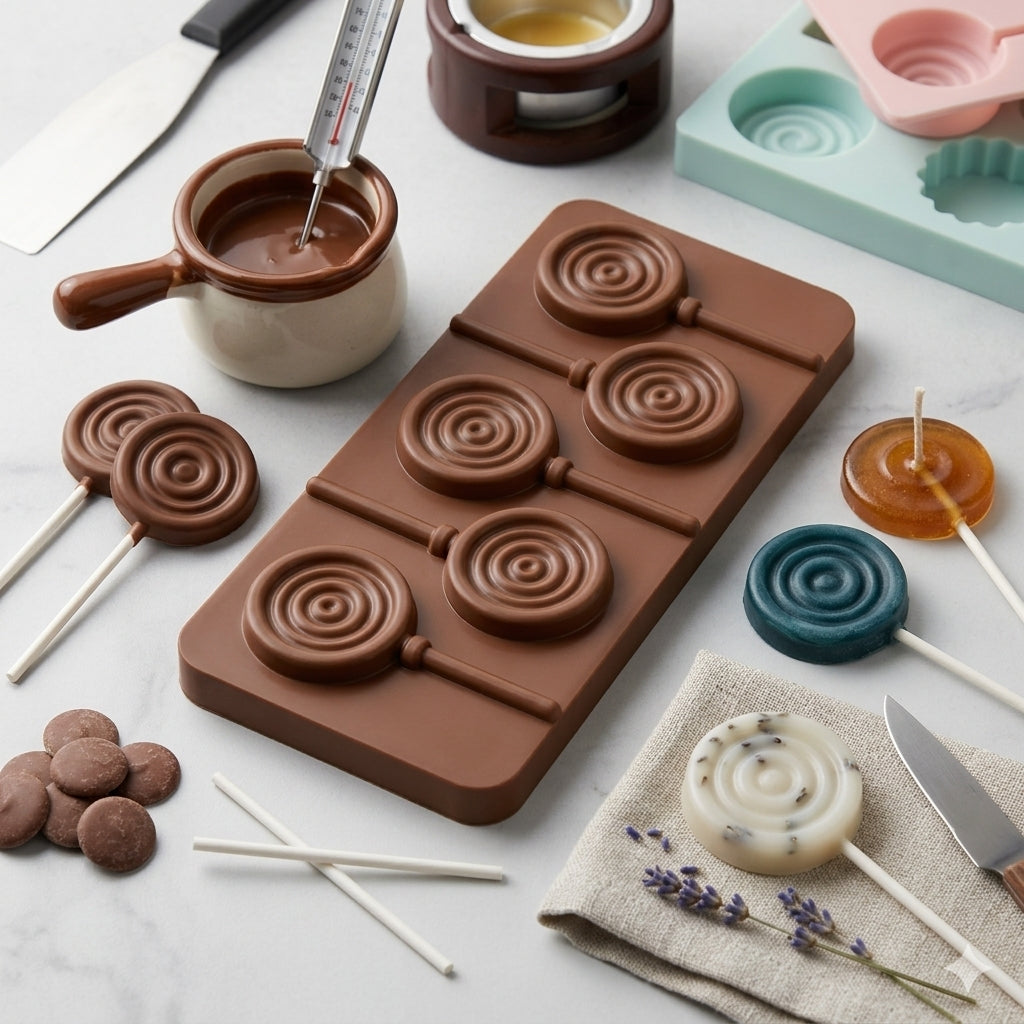 Premium Silicone Swirl Lollipop Chocolate Mold Tray - 6-Cavity