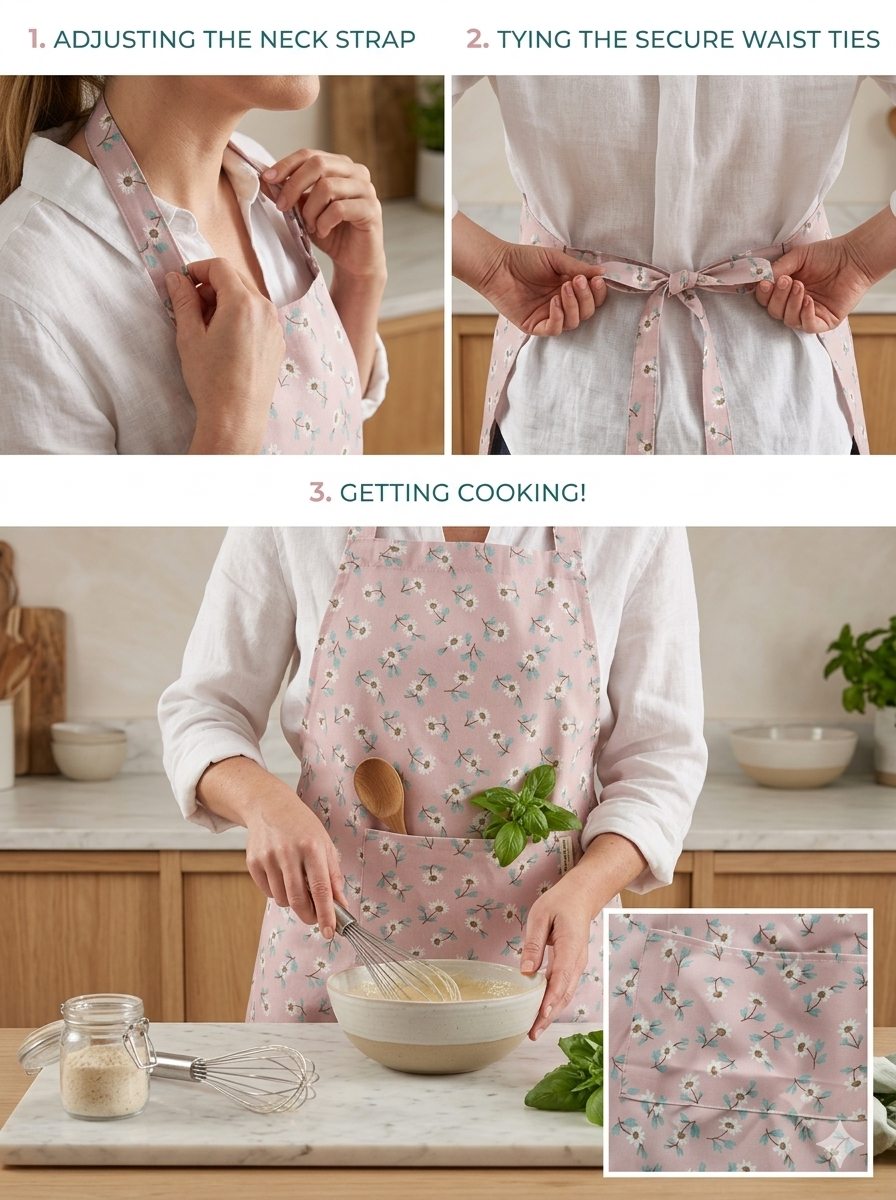 Premium Pink Floral Kitchen Apron with Front Pocket – Stylish Cooking & Baking Apron for Home & Professional Use