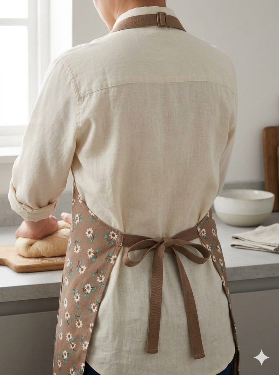Premium Brown Floral Full-Length Kitchen Apron with Front Pocket – Cooking, Baking & BBQ Apron for Home & Professional Use