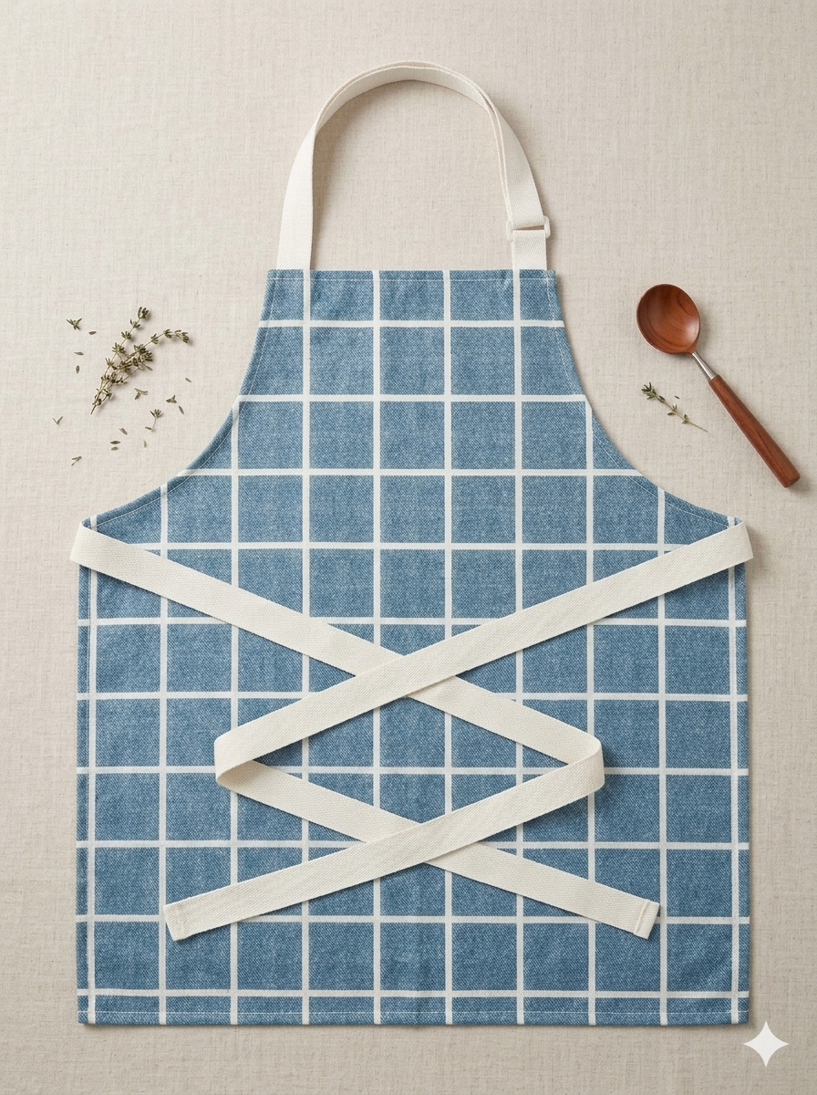 Blue Checkered Adjustable Kitchen Apron – Full Coverage Baking & Cooking Apron