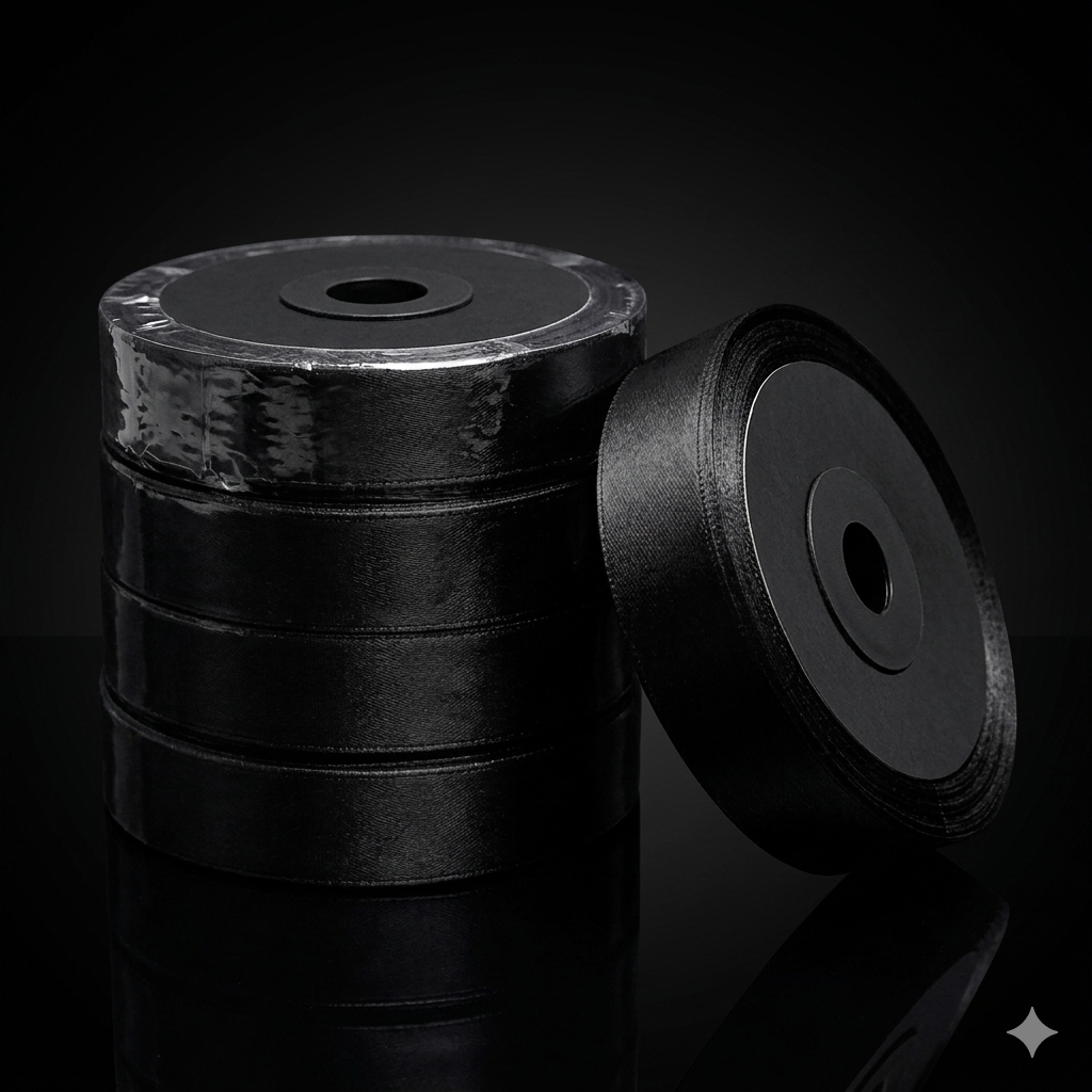 Premium Black Satin Ribbon Roll for Gift Wrapping, Cake Packaging & Decoration
