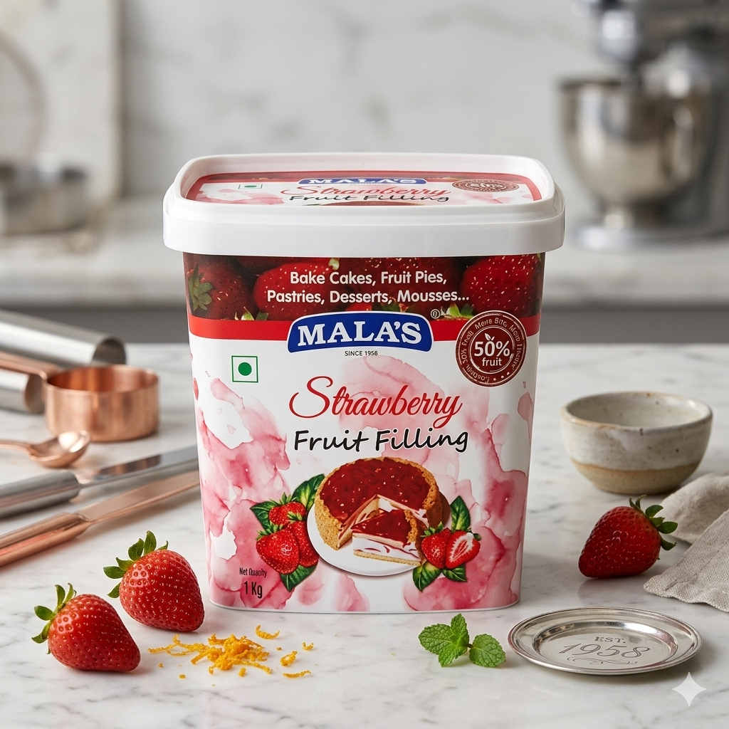 Mala’s Strawberry Fruit Filling 1kg – Premium Strawberry Filling for Cakes & Desserts