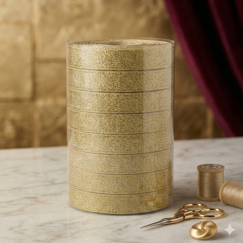 Premium Gold Glitter Ribbon Roll for Gift Wrapping, Cake Packaging & Decoration
