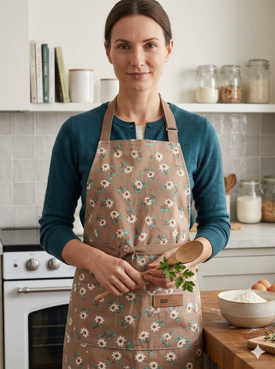Premium Brown Floral Full-Length Kitchen Apron with Front Pocket – Cooking, Baking & BBQ Apron for Home & Professional Use